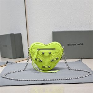 Women's Le Cagole Heart Mini Bag In Arena Lambskin Fluorescent Green Color