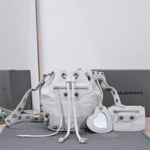 Women's Le Cagole XS Bucket Bag In Arena Lambskin White Color