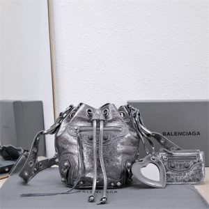 Women's Le Cagole XS Bucket Bag In Metallized Arena Lambskin Silver Color