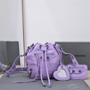 Women's Le Cagole XS Bucket Bag In Arena Lambskin Purple Color