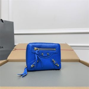 Le Cagole Compact Zippy Wallet In Arena Lambskin Electric Blue Color
