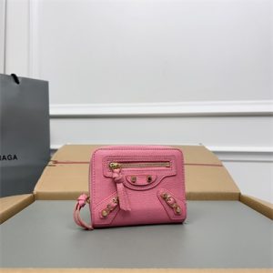 Le Cagole Compact Zippy Wallet In Goatskin Pink Color