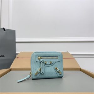 Le Cagole Compact Zippy Wallet In Goatskin Aqua Green Color