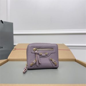 Le Cagole Compact Zippy Wallet In Goatskin Lt Violet Color