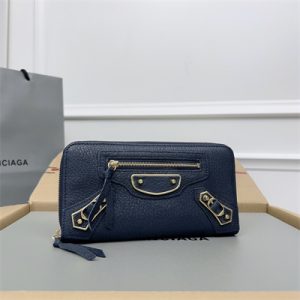 Le Cagole Continental Zippy Wallet In Goatskin Navy Color