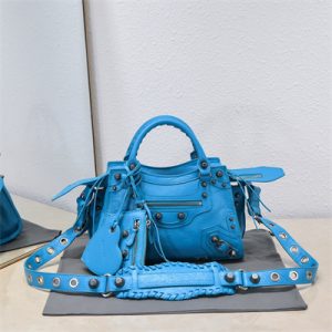 Women's NEO Cagole XS Handbag In Arena Lambskin Aqua Blue Color
