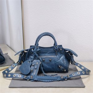 Women's NEO Cagole XS Handbag In Arena Lambskin Grey Blue Color