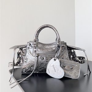 Women's NEO Cagole XS Handbag In Metallized Arena Lambskin Silver Color