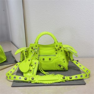 Women's NEO Cagole XS Handbag In Arena Lambskin Fluorescent Green Color