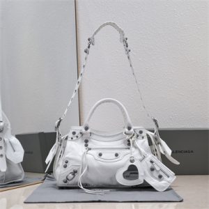 Women's NEO Cagole City Small Handbag In Arena Lambskin White Color