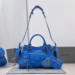 Women's NEO Cagole City Small Handbag In Arena Lambskin Electric Blue Color