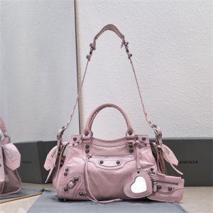 Women's NEO Cagole City Small Handbag In Arena Lambskin Lt Pink Color