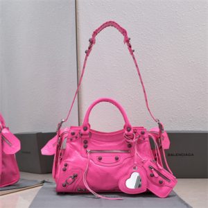 Women's NEO Cagole City Small Handbag In Arena Lambskin Fuchsia Color