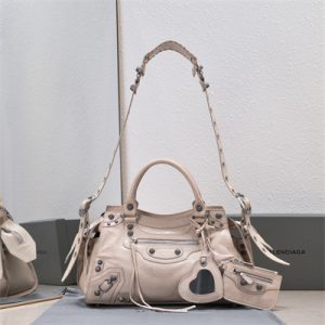 Women's NEO Cagole City Small Handbag In Arena Lambskin Lt Beige Color