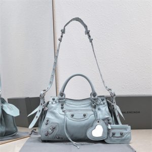 Women's NEO Cagole City Small Handbag In Arena Lambskin Blue Lin Color