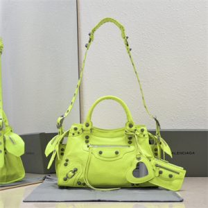 Women's NEO Cagole City Small Handbag In Arena Lambskin Fluorescent Green Color