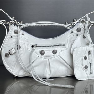 Women's Le Cagole Small Shoulder Bag In Arena Lambskin White Color