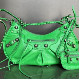 Women's Le Cagole Small Shoulder Bag In Arena Lambskin Green Color