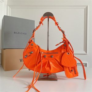 Women's Le Cagole Small Shoulder Bag In Arena Lambskin Orange Color