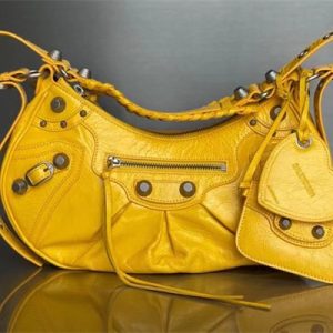 Women's Le Cagole Small Shoulder Bag In Arena Lambskin Yellow Color