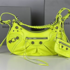 Women's Le Cagole Small Shoulder Bag In Arena Lambskin Fluorescent Green Color