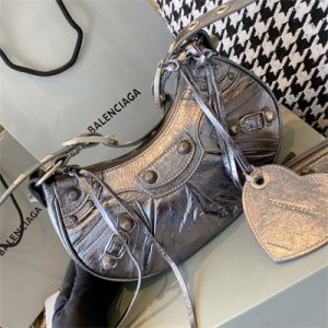 Women's Le Cagole XS Shoulder Bag In Arena Lambskin Silver Color