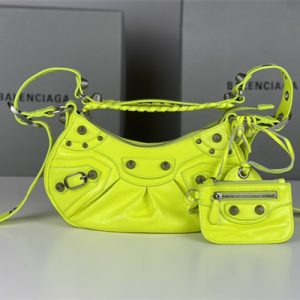 Women's Le Cagole XS Shoulder Bag In Arena Lambskin Fluorescent Green Color