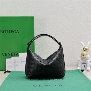 BV Mini Wallace Shoulder Bag In Soft Calfskin Leather Black Color
