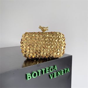 BV Knot Clutch In Metallic Lambskin Leather Gold Color