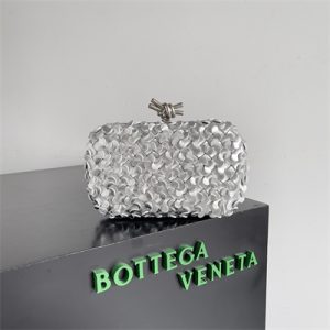 BV Knot Clutch In Metallic Lambskin Leather Silver Color