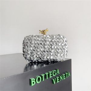 BV Knot Clutch In Metallic Lambskin Leather Silver-Gold Color