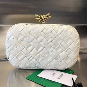BV Knot Clutch In Calfskin Leather Wrinkled White Color