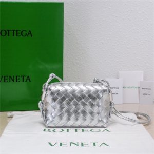 BV Mini Loop Camera Bag In Lambskin Leather Silver Color