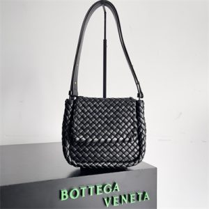 BV Mini Cobble Shoulder Bag In Lambskin Leather Black Color