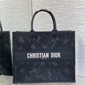 CD Large Book Tote Black D-Lace Embroidery With Macrame Effect
