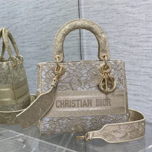 CD Medium Lady Di.or D-Lite Bag Gold D-Lace Macram?? Embroidery