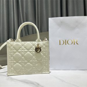 CD Small Book Tote With Strap Macrocannage Calfskin White