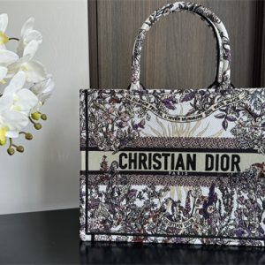 CD Medium Book Tote Ecru Multicolor Di.or 4 Saisons Hiver Soleil Embroidery