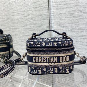 CD Small TRAVEL VANITY CASE Dior Oblique Jacquard Blue