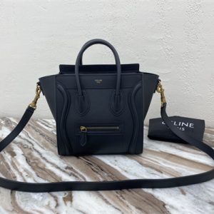 Celine Nano Luggage Bag In Black Smooth Calfskin Gold Tone Metal