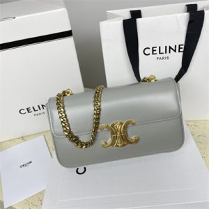 Celine Chain Shoulder Bag Cuir Triomphe In Shiny Calfskin Light Grey