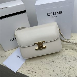 Celine Classique Triomphe Bag In Shiny Calfskin White Color