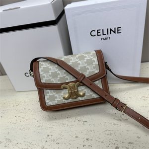 Celine Classique Triomphe Bag In Triomphe Canvas and Calfskin White