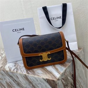 Celine Classique Triomphe Bag In Triomphe Canvas and Calfskin Tan
