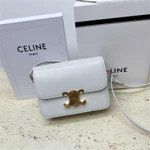 Celine Teen Triomphe Bag In Shiny Calfskin White Color