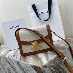 Celine Teen Triomphe Bag In Textile  and Calfskin Nature/Tan