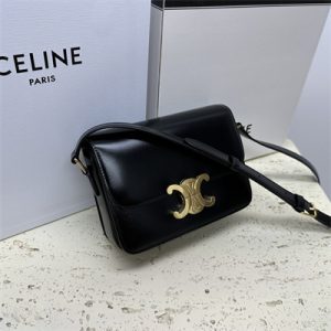 Celine Teen Triomphe Bag In Shiny Calfskin Black Color