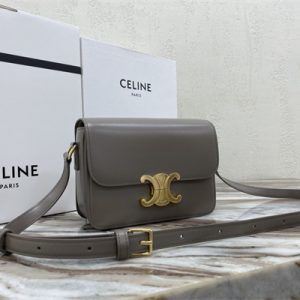 Celine Teen Triomphe Bag In Shiny Calfskin Grey Color