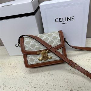 Celine Teen Triomphe Bag In Triomphe Canvas and Calfskin Grege