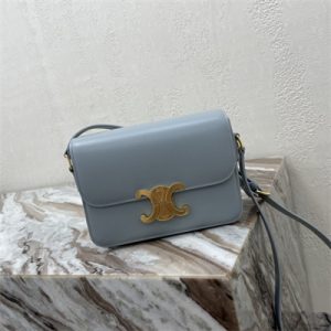 Celine Teen Triomphe Bag In Shiny Calfskin Blue Color